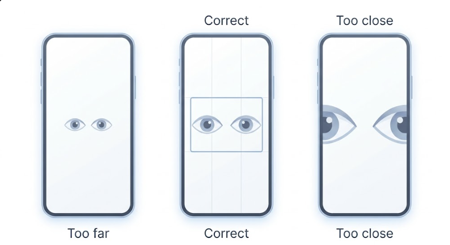 Correct framing of both eyes in the middle third of the screen for BPPV nystagmus recording