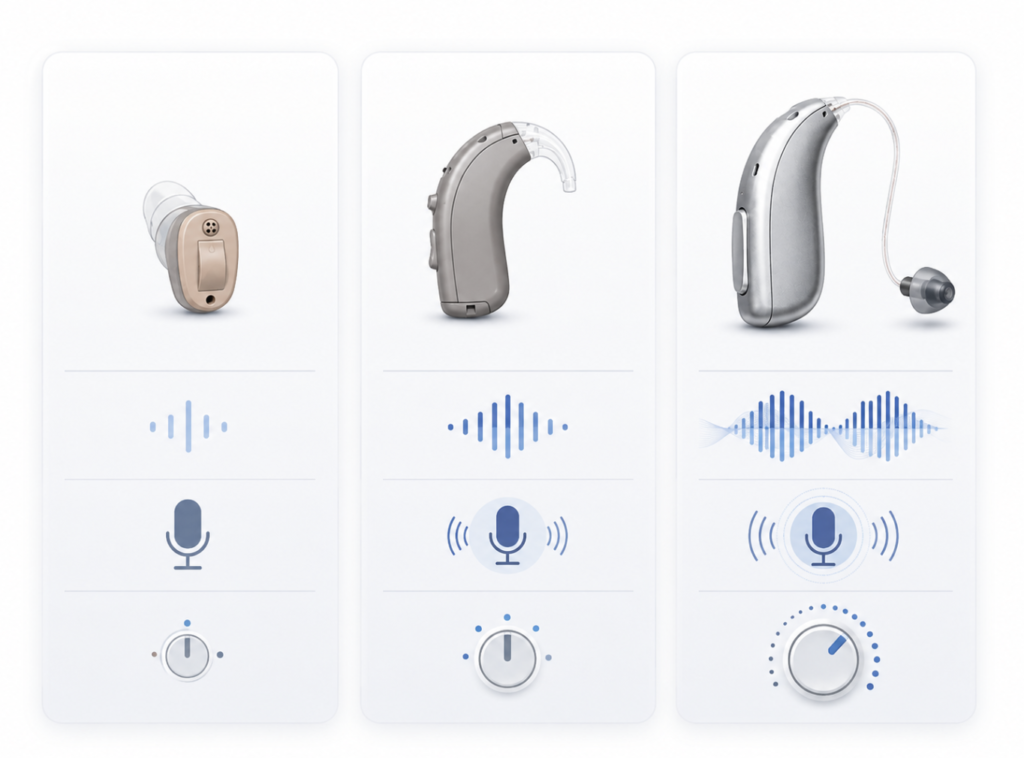 PSAP vs hearing aid technical features comparison chart 