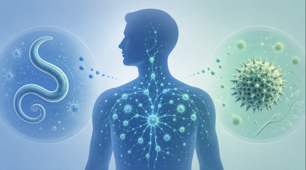 Conceptual illustration of the evolutionary reason for allergies