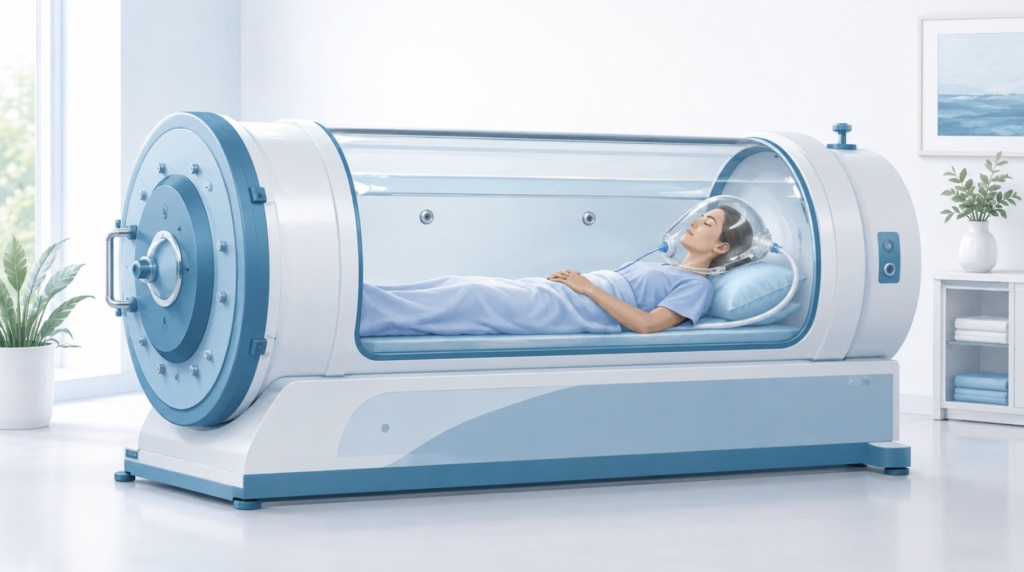 Hyperbaric oxygen for sudden hearing loss — a patient resting inside a modern hyperbaric chamber