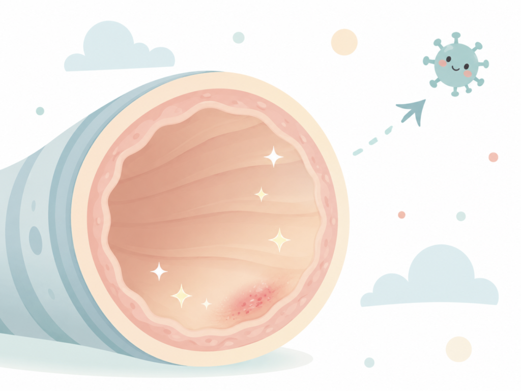 Simple diagram of an irritated, healing airway that causes a lingering post-infectious cough