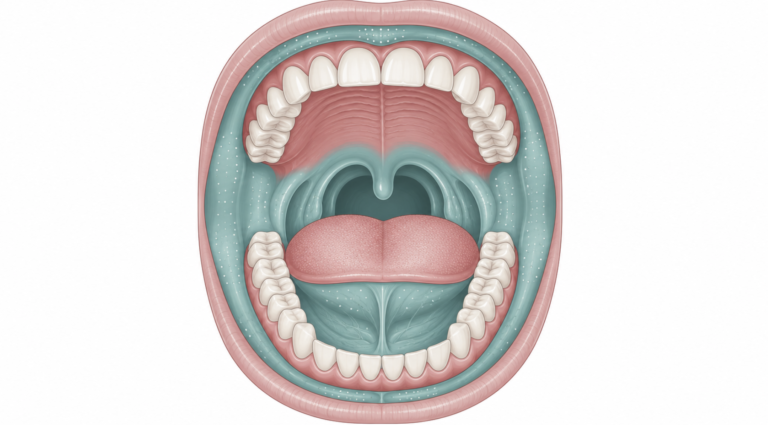 Map of oral cavity showing nonkeratinized mucosa where aphthous ulcers can form