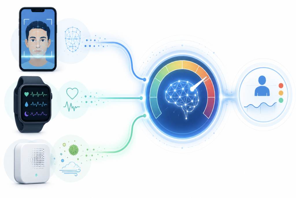 AI allergy forecast combining facial anatomy scan, wearable physiologic data, and real-time air quality into a personalized risk prediction