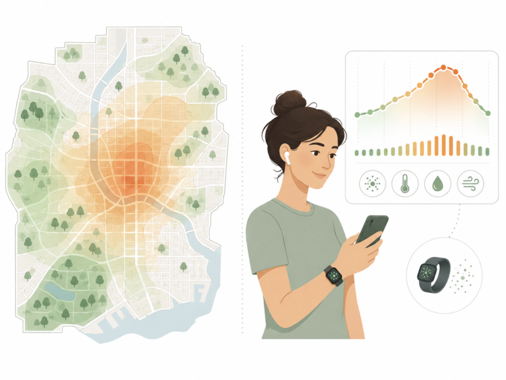 Traditional regional pollen index versus personalized AI allergy forecast showing individual hourly risk
