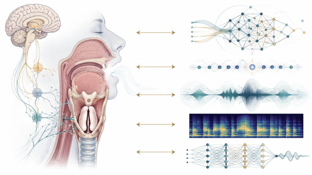 Emotional TTS technology illustrated alongside human laryngeal physiology
