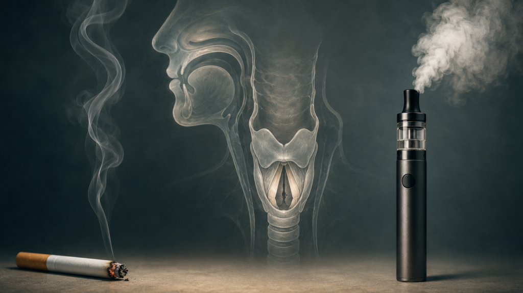 Long-term effects of vaping vs smoking on ENT health — visual comparison of cigarette and e-cigarette impact on the upper airway