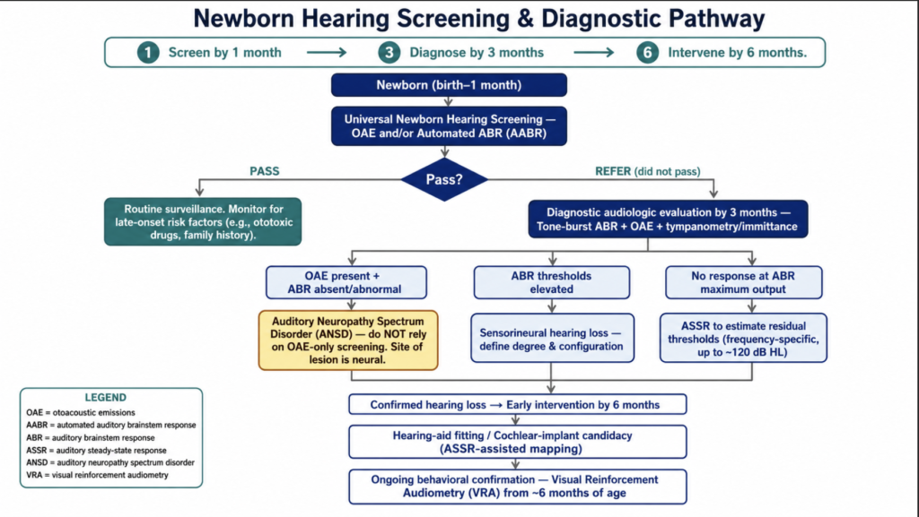 Newborn hearing screening and diagnostic algorithm following the 1-3-6 principle