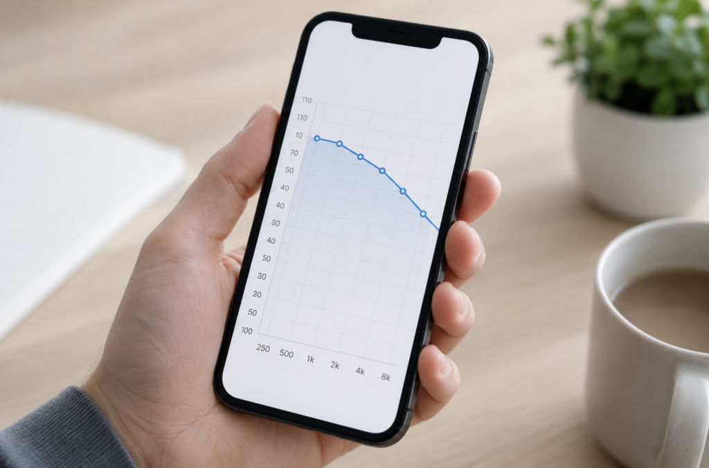 iPhone showing an audiogram result from the AirPods hearing test