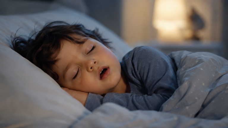 Child snoring not normal — young child sleeping with mouth open showing warning signs by age