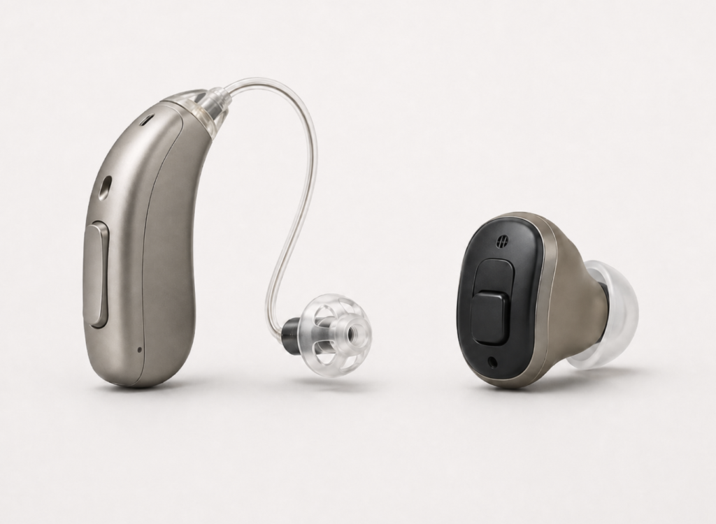 Behind-the-ear versus earbud-style OTC hearing aid form factors compared