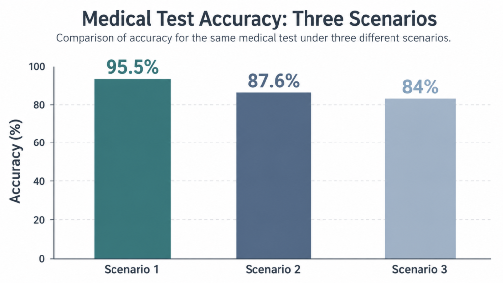 Oral cancer swab test accuracy varies by comparison, from 95.5% down to 84% depending on the group tested.