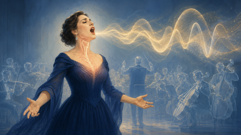 Singer's formant illustration showing an opera voice cutting through an orchestra
