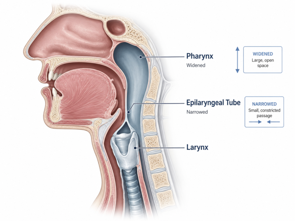 Vocal tract anatomy showing epilaryngeal narrowing and pharyngeal widening behind the singer's formant
