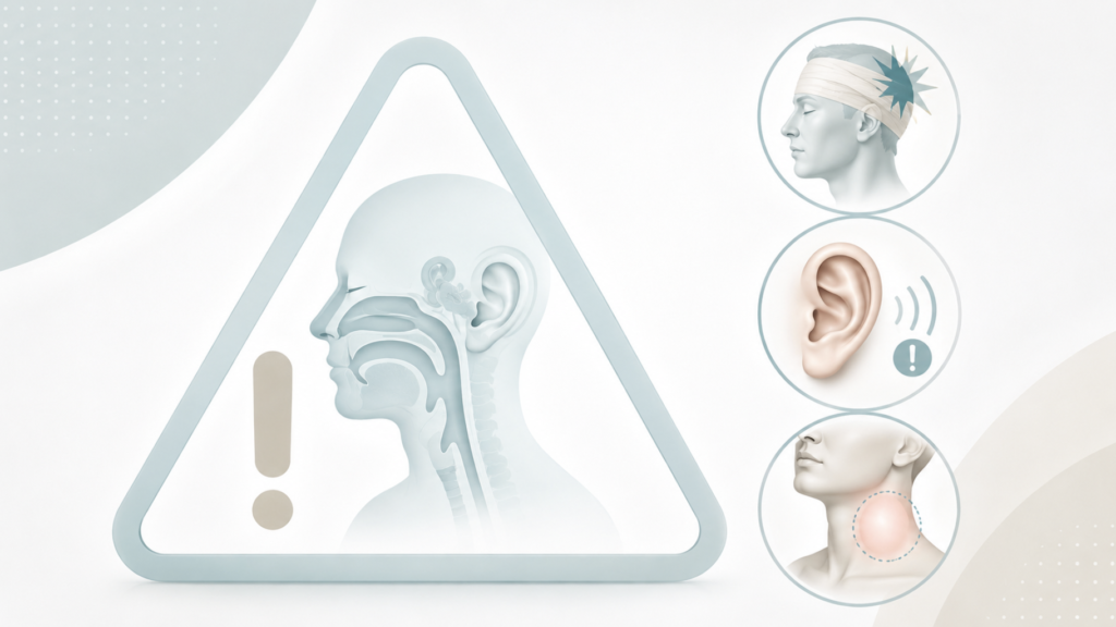 Illustration of red-flag ENT symptoms that require urgent in-person assessment