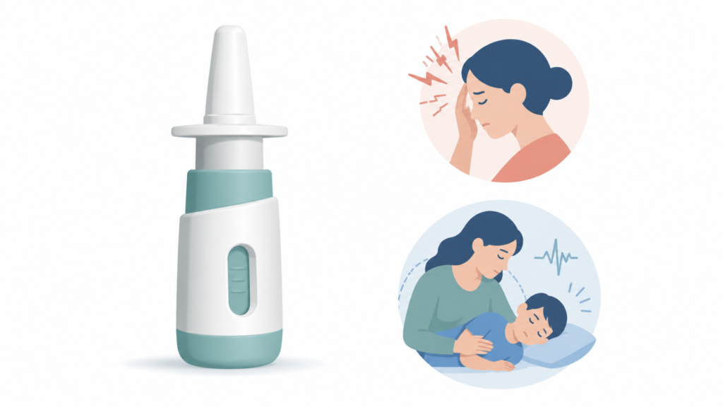 Nasal spray as an approved treatment route for acute migraine and seizure clusters