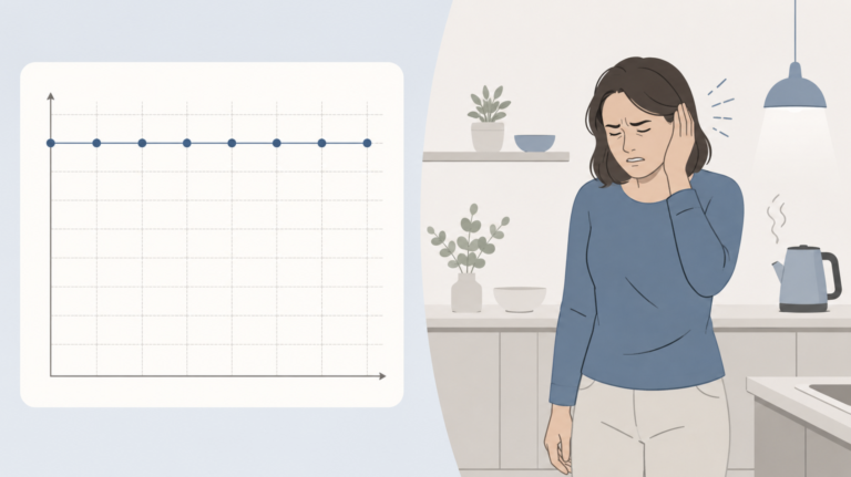 Hyperacusis symptoms and causes illustrated by a normal audiogram beside a person wincing at everyday sound