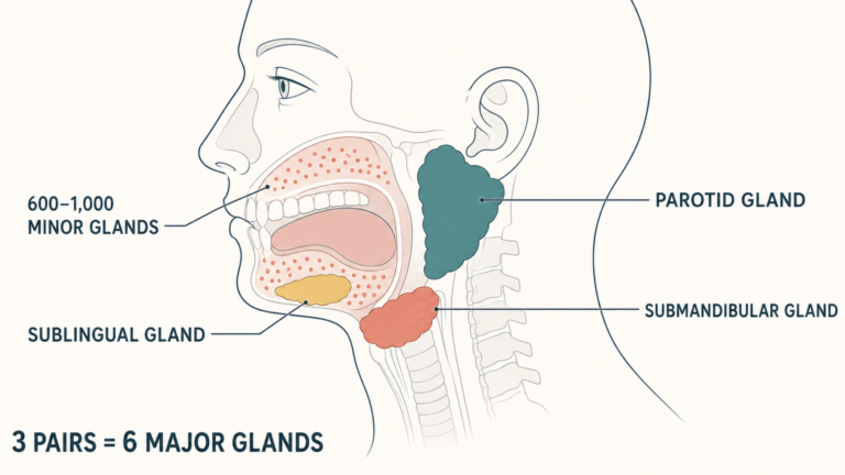 Diagram of the three paired major salivary glands explaining morning dry mouth anatomy