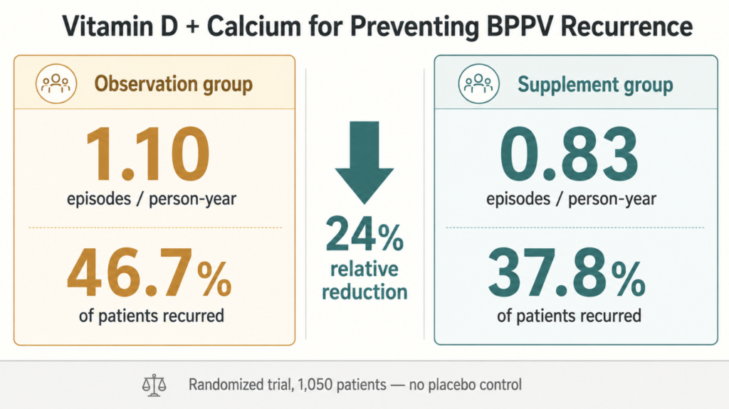 Comparison of BPPV recurrence rates with and without vitamin D and calcium supplementation in a randomized trial