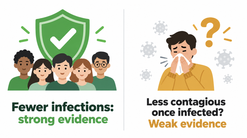 Does the flu vaccine reduce transmission: fewer infections versus contagiousness after infection