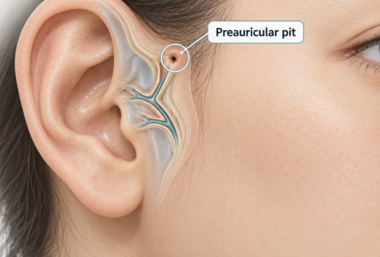 Preauricular sinus infection risk: a tiny pit in front of the ear with a branching tract under the skin